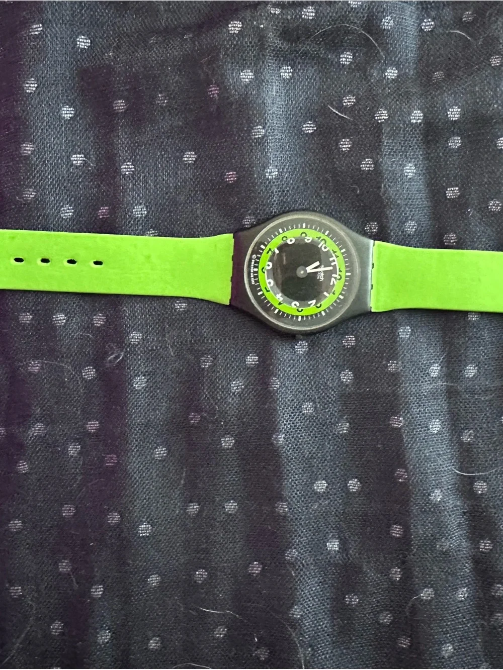 Swatch Black Watch with Bright Green Band/Accents